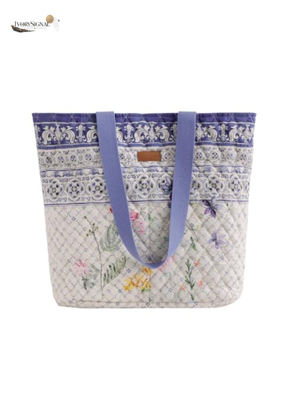Quilted Cotton Tote Bag with Zipper Pockets, Shopping Bag